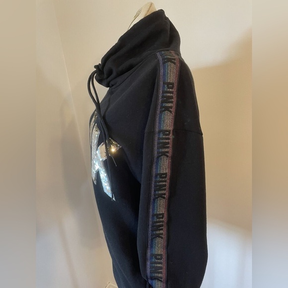 VICTORIAS SECRET PINK COWL NECK PULLOVER HOODIE FASHION SHOW 2018 RAINBOW SEQUIN - Picture 4 of 4